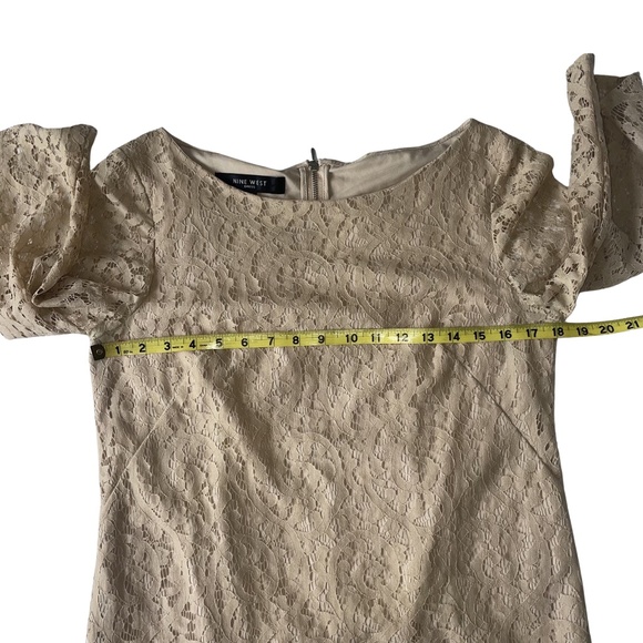 Nine West Dress Beige Blush Lace Overlay Knee Length 3/4 Sleeve Zip Back Sz10 - Picture 9 of 13